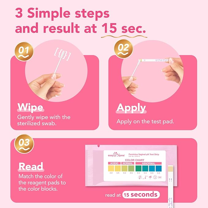 Easy@Home Vaginal pH Test Strips: [5 Pack] Yeast Infection & BV (Bacterial Vaginosis) Testing Kit for Women with Swabs, Feminine pH Balance Health Tests, at Home pH Level Tester #EVPH-S