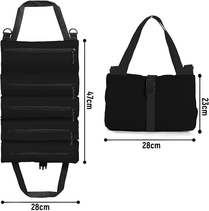 Roll-Up Tool Storage Bag, Nylon Gardening Organizer with 5 Pockets, 11x18 Inch, Portable Hanging Design for Outdoor Maintenance, School, Work (54hei)