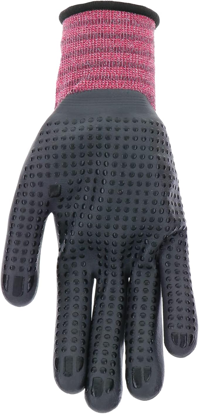 Mud Grip Women's Nylon Seamless Knit Shell Water Resistant Dotted Nitrile Palm Gardening Gloves