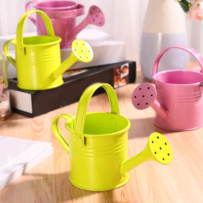 DECHOUS 5Pcs Small Metal Watering Cans for Kids, 6.7x4.7 Inch, Colored Rustic Watering Can Pot for Gardening Indoor Outdoor Plants Flower Bonsai
