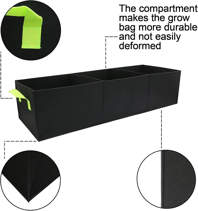 Plant Grow Bags, 4 Pack Fabric Raised Planting Bads, 3 Holes Rectangle Grow Bag, 15 Gallon Breathable Potato Tomato Planter Pots for Outdoor Vegetables Plant Flowers (Black)