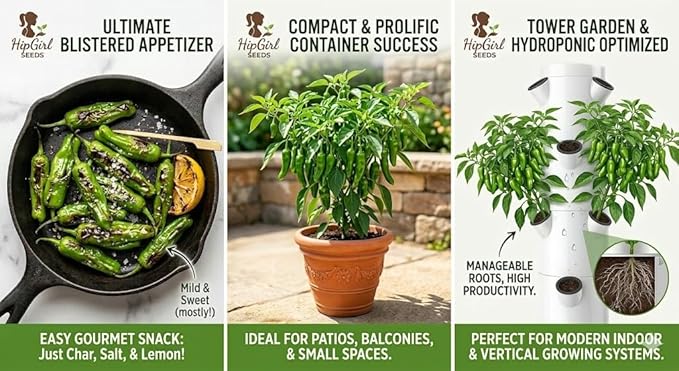 Organic Asian Pepper Seeds for Planting Vegetables and Fruits for 虎皮尖椒,Non-GMO Heirloom Seeds Chile Pepper Seed for Home Vegetable Garden Hydronic Pods-30ct+ Vege Seeds:Japanese Shishito