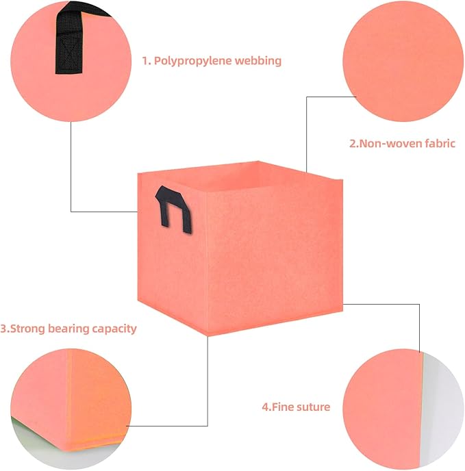 Square Grow Bags, Garden Fabric Planter Container with Handles Bed Flower Vegetables Pots 1MM Thickness Economic Colorful (Pink,11.81x11.81x11.81 Square)