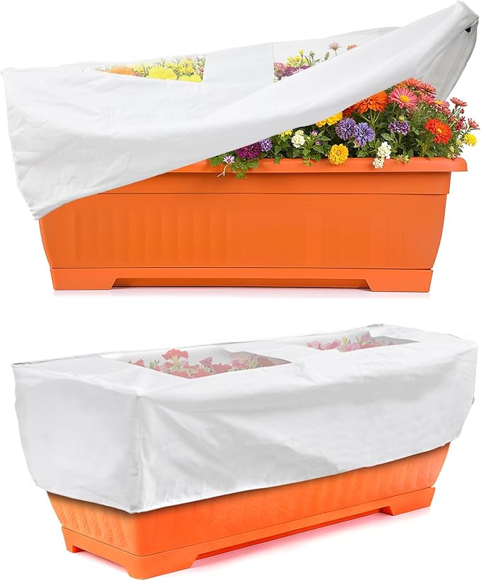 Rectangular Plant Covers Freeze Protection 2 Pack Winter Plant Frost Blankets with Transparent PE Top - Reusable Frost Cloths for Outdoor Plants, Shrubs, Garden Beds Potted Tree Cover Bags