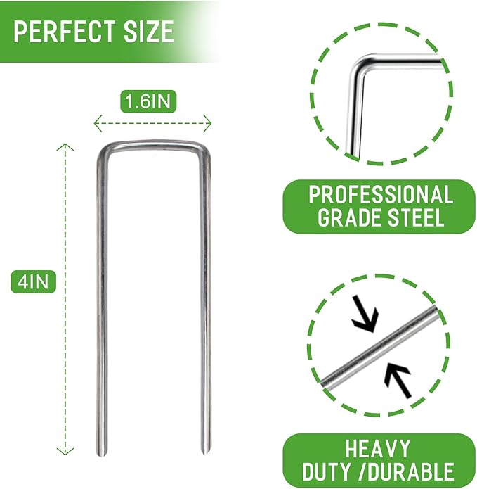 Landscape Staples Galvanized Garden Stakes,4 inch 100pack 12 Gauge Heavy Duty Garden Pins for Fences, Lawns, Weed Barriers and Landscape Fabrics, Irrigation Hose,Yard Lawn, Landscape Fabric
