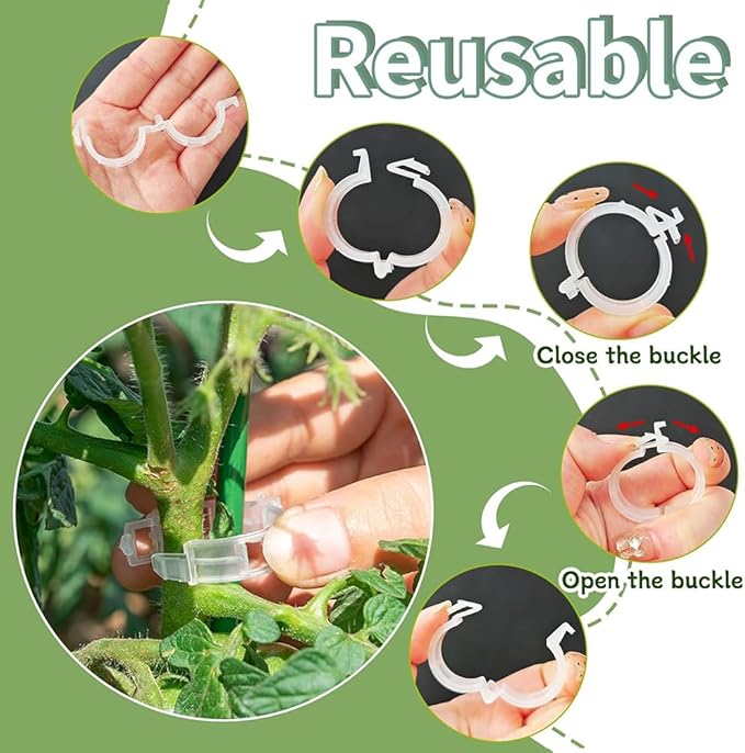 100pcs Plant Support Clips for Climbing Plants, Reusable Plastic Trellis Clips for Tomato, Grape Vine, Vegetables, Garden Fixing Clips (300, Green)