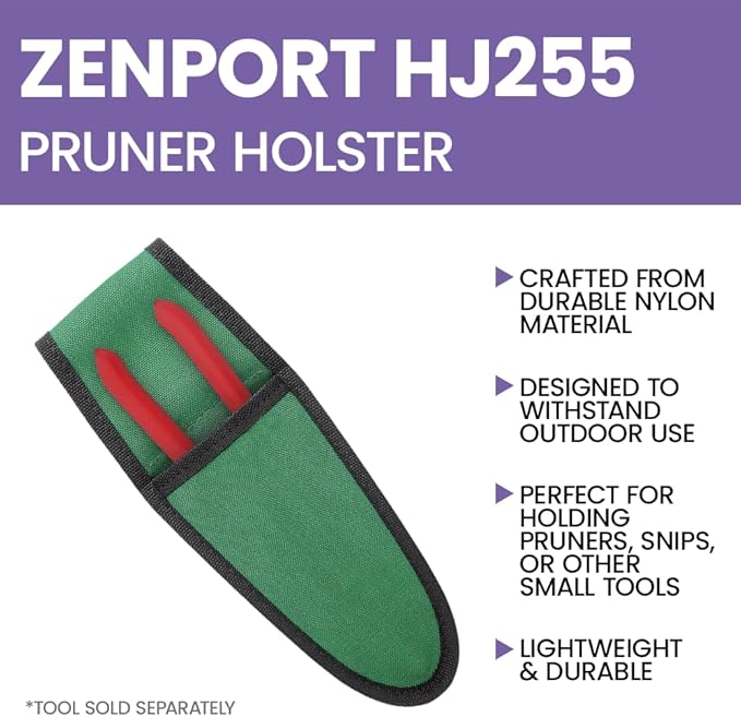 Zenport HJ255 Single Pocket Pouch Pruner Holster with Belt Loop, Green