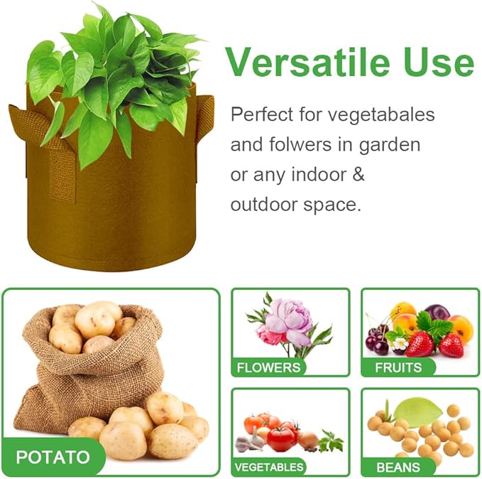 5-Pack 5 Gallon Grow Bags Heavy Duty Thickened Nonwoven Fabric Pots with Handles, Plant Grow Bags for Vegetables/Flower/Plant/Fruits, Brown