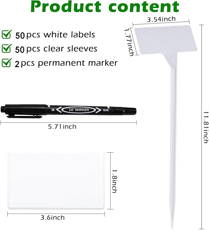 Outdoor Plant Label, 50 Pack Large Waterproof Plastic Plant T-Type Tags, Reusable Nursery Tag for Herbs Flowers Vegetable (White)