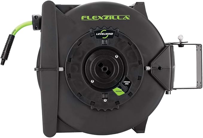 Flexzilla Levelwind Retractable Air Hose Reel, 3/8 in. x 75 ft., Heavy Duty, Lightweight, Hybrid, ZillaGreen - L8306FZ