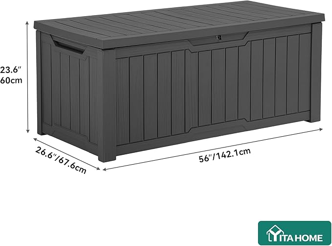 YITAHOME 120 Gallon Resin Deck Box, Weather Resistant Outdoor Storage Box for Patio Cushions, Garden Tools, Pool Supplies, Lockable, Easy Assembly, Extra Seat or Table (Dark Gray)