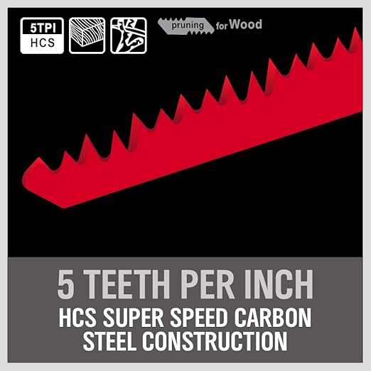 12-Inch Wood Pruning Reciprocating Saw Blades, 5TPI Saw Blades for Tree Trimming, Wood Cutting (5 Pack/5TPI)