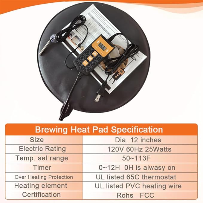 Brewing Heat Pad Sourdough Proofing Heat Mat with Temperature Controller Auto Off Timer for Home Beer Brewing Kombucha Yogurt Kefir Fermentation Sourdough Bread Proofing (With Controller, 2 Pack)