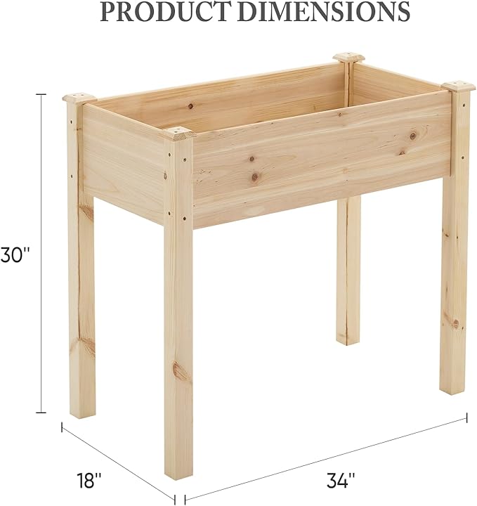 DUMOS Raised Garden Bed with Legs, 48x24x30 Inch Planter Box Outdoor with Liner for Herbs Flowers Vegetables, Elevated Wooden Garden Bed for Patio, Balcony and Backyard, Natural Wood