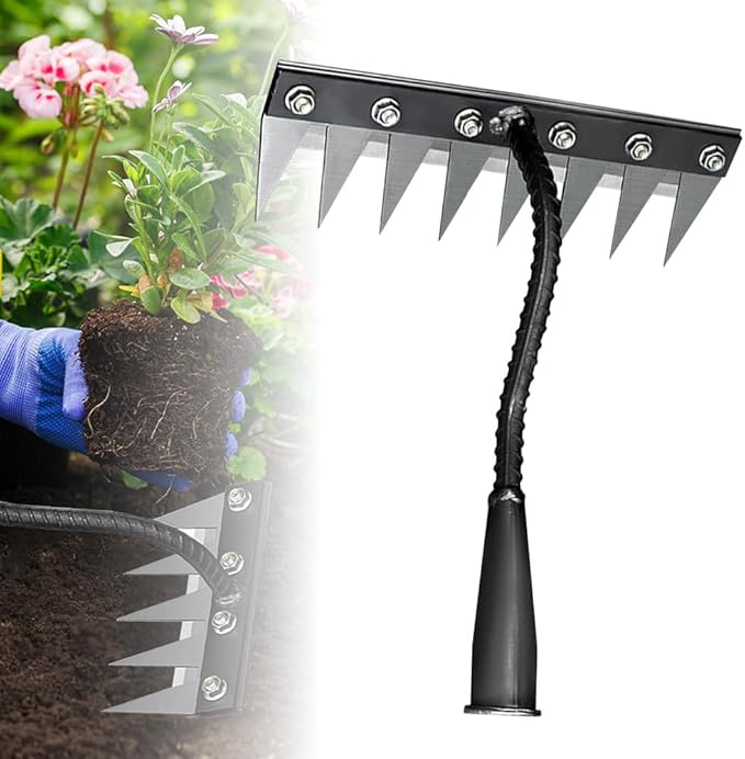 2026 New Iron Weeding Rake 2.0, 5/6/7/8 Teeth Carbon Steel Garden Weeding Rakes, Iron Rake for Gardening and Weeding, Heavy-Duty Garden Weed Puller Tool for Lawn Yard Gardens Farm (8 Teeth)