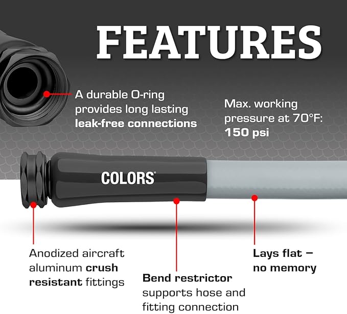 Flexzilla Colors Garden Hose 5/8 in. x 100 ft., Lightweight All-Weather Water Hose, Durable and Flexible, Leak-Free Connections, Slate Gray