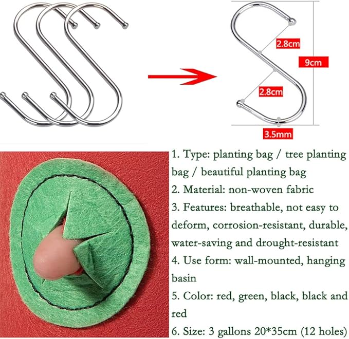 4 Pcs Hanging Strawberry Planter Bags 3 Gallon Upside Down Strawberry Planter and 4 Hooks, Sturdy Hanging Handle Thickened Breathable Felt Cloth for Herb Tomato Hot Peppers Vegetables (4Pcs 3Gal)