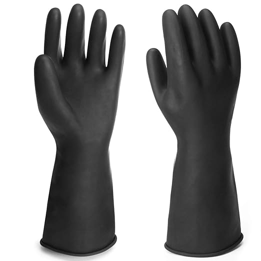 Chemical Resistant Rubber Industrial Safety Work Protective Long Gloves, Black Heavy Duty Gloves Resist Strong Acid, Alkali and Oil for Cleaning, Washing, 14 Inch, 3 Pairs Large