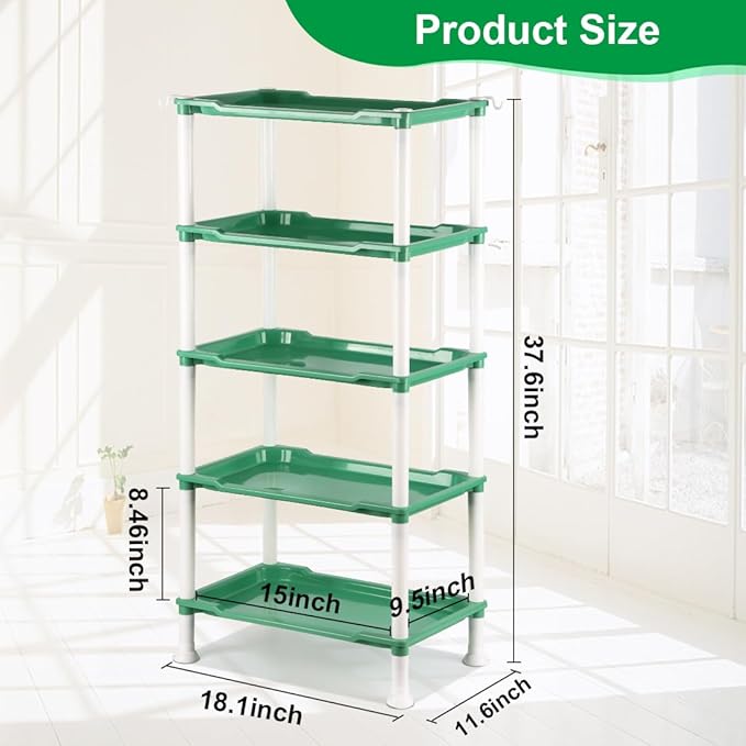 5-Tier Seed Starter Tray, Plant Stand Designed for Cell Trays and Small Pots for Gardening Indoor Outdoor Growing (Green)