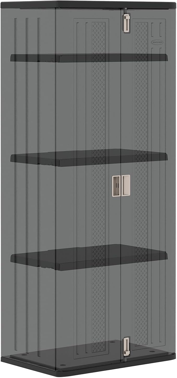 Suncast Tall Storage Cabinet, Black Resin Outdoor & Garage Storage Cabinet with Doors & Shelves, Plastic, Weather-Resistant, Lockable, Freestanding Utility Closet for Tools & Supplies, Made in USA