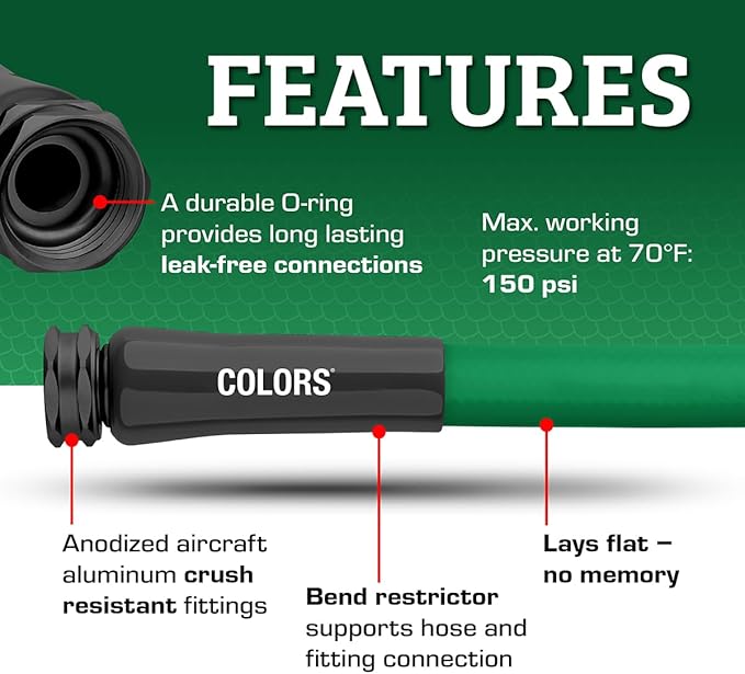 Flexzilla Colors Garden Hose 5/8 in. x 100 ft., Lightweight All-Weather Water Hose, Durable and Flexible, Leak-Free Connections, Forest Green