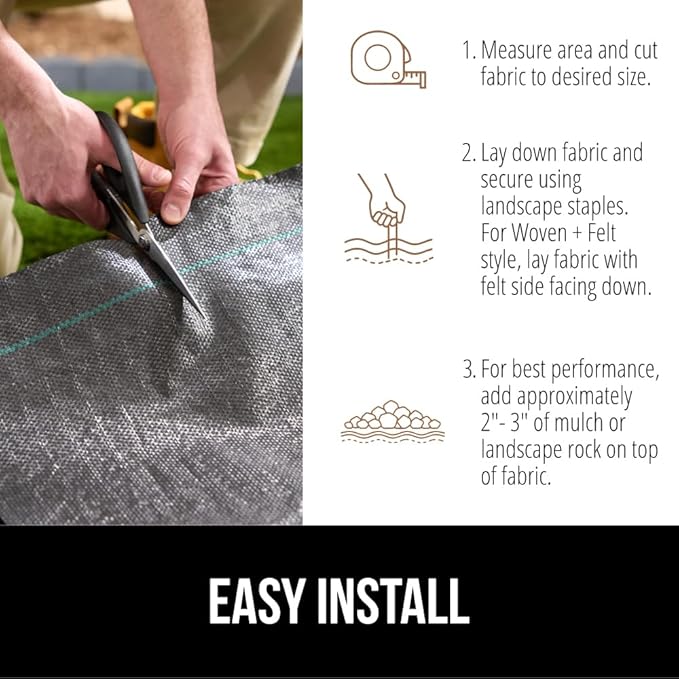 GORILLA GRIP 4 FT x 50 FT Powerful Weed Barrier Landscape Fabric, Durable Tear Resistant Blocker, Permeable UV Resistant Fabrics for Landscaping Outdoor Garden Bed, Ground Mulch, 5oz Woven and Felt