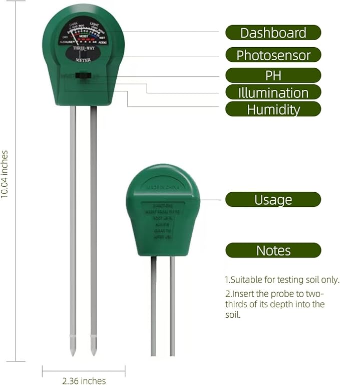 3-in-1 Soil Moisture Meter with Light & pH Sensor, Plant Soil Tester Kit for Indoor/Outdoor Garden Use