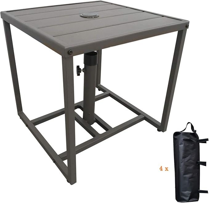 Patio Umbrella Table Stands with Umbrella Hole,with 4 Sand Bags Outdoor Umbrella Bases Small Square Table for Bistro,Balcony, Backyard, Patio, Garden, Deck and Pool Occasions