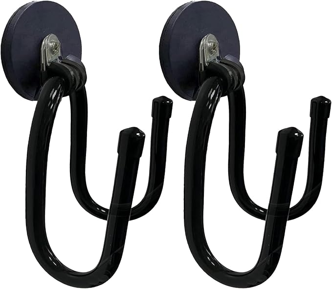 Pmsanzay 2 Pack Strong Magnetic Garage Storage Hooks, Heavy Duty Magnet Organizer Hooks with Rubber Coating for Garden Tools, Hose,Workshop,Pool Tools,for Indoor & Outdoor Hanging (Black)