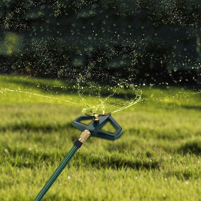 Metal Pulsating Sprinklers with Metal Base, 4-Arms Automatic Rotary Sprinkler 360 Degree Pulsating Impact Sprinklers Heavy Duty Zinc Alloy Impulse Water Sprinkler for Yard and Grass Irrigation
