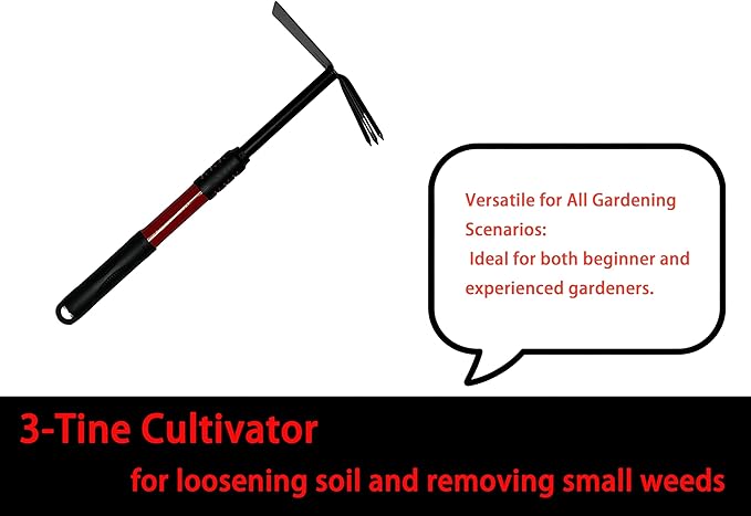 4-Piece Garden Tool Set with Ergonomic Non-Slip Handles - Hand Trowel, Transplanter, Cultivator, Rake for Gardening, Planting, Weeding