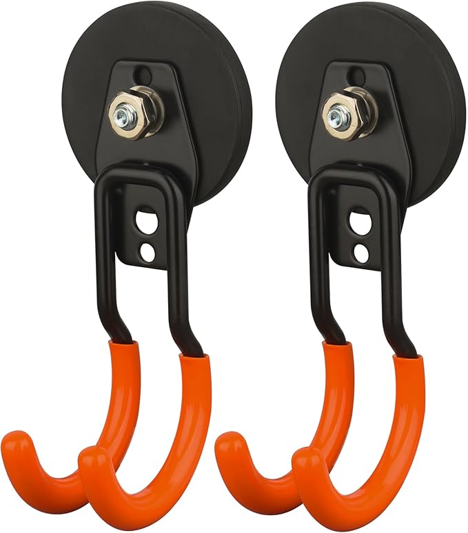 MUTUACTOR Updated Strong Magnet Hooks,20lbs Anti-Scratch Heavy Duty Magnetic Garage Hooks,2PCS Double Storage J-Hooks with Magnetic for Organizing Garden Hose Electric Cables Shovels