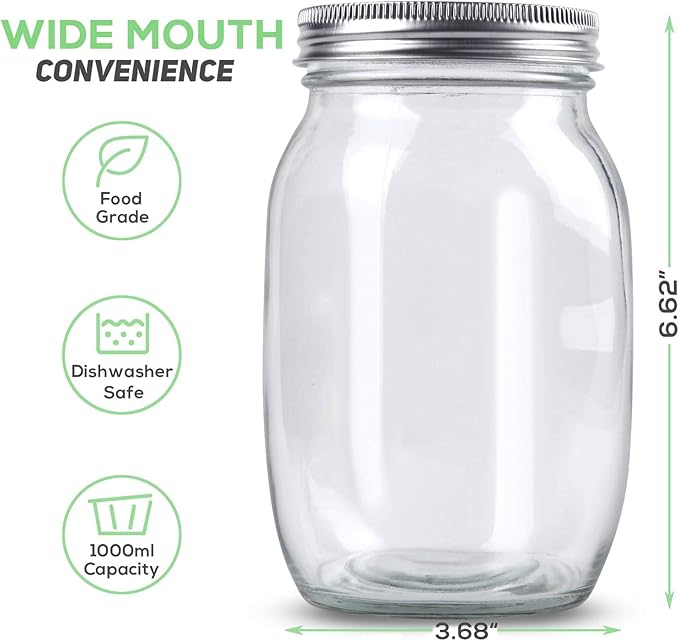 Seed Sprouting Jar Kit | 2 Wide Mouth Mason Jars & Stainless Steel Screen Lids,Tray,Stand and Canning Brush | Sprouter Set to Grow Broccoli, Alfalfa,Organic Microgreens Sprouts & Mung Bean (Black)