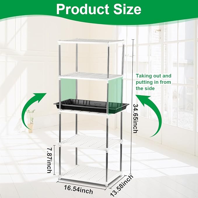 5 Layer Seed Starter Tray, Plant Stand, Storage for Nursery Pot Seedling Cell Tray Container Indoor/Outdoor Plant Rack Holder (White)
