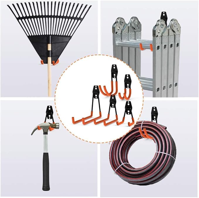 12pack Steel Garage Storage Utility Double Hooks Organizer Heavy Duty Wall Mount Tool Holder for Organizing Power Tools Ladders Bulk Items