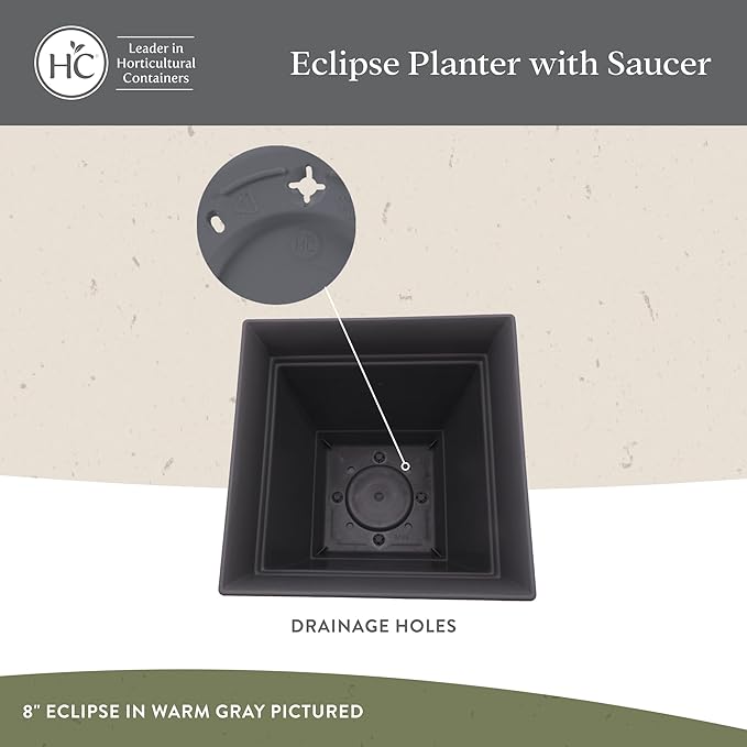 The HC Companies Eclipse Square Plastic Planter w/Attached Saucer - Outdoor & Indoor Plant Pot with Drainage Holes - Lightweight, UV-Resistant Plastic Pots for Plants (8" Teal, Pack of 1)