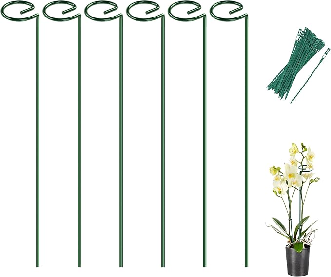 Breeze Touch 6 Pack Plant Stakes, 16 Inch Plant Support Stakes with 15 Twist Ties, Plant Sticks Support, Flower Stakes for Plants Peony, Tomato Seedling, Marigold, Amaryllis, Sapling, Coreopsis