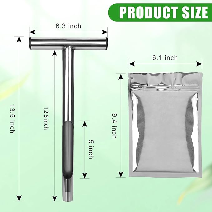 12 Inch Soil Probe, Stainless Steel Soil Sample Probe with 2 Bags, T-Handle Soil Test Probe Kits Tool for Soil Sampling, Home Plant Care, Garden, Farm, Lawn