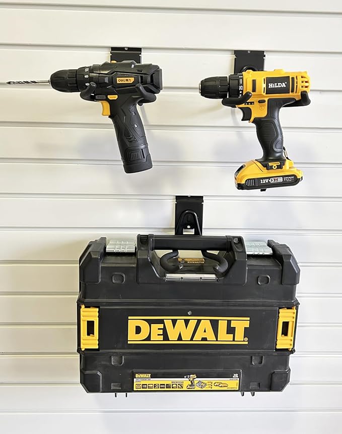 Power Tool Organizer for Slatwall, Garage Hooks for Hanging Yard Tools, Anti-Slip Weedeater Rack and Trimmer Holder, Versatile Slat Wall Drill Holder, 620 Series Slatwall Hooks