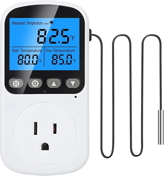 INKBIRDPLUS Temperature Controller Outlet, Smart Heating Cooling Control with 4 Timing Modes, Backlit LCD, Calibration, Ideal for Reptile, Incubation, Aquarium, Home Brewing (TC+CD)
