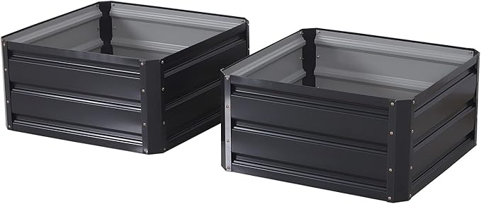 Outsunny 2 Piece Galvanized Raised Garden Bed, 2' x 2' x 1' Metal Planter Box for Growing Vegetables, Flowers, Herbs, Succulents, Dark Gray