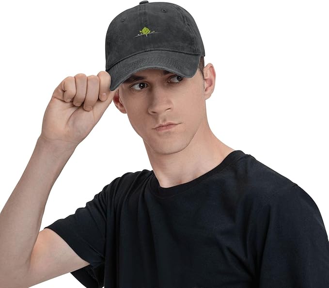 Black Seeds Sprouting Printed Washed Cowboy Baseball Cap for Adults - Stylish and Breathable Hat