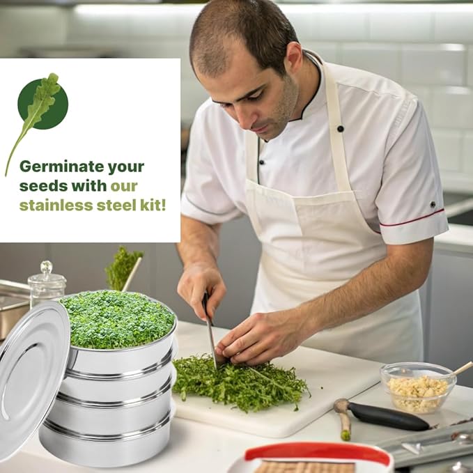 Killer's Instinct Outdoors 4 Layers Microgreens Growing Trays Kit - 6'' Diameter Plant Germination Trays 4-Tier Seed Sprouting Micro Greens Growing Sprouter for Seed Starting Plant Broccoli