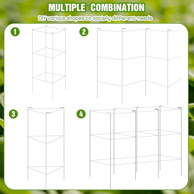 Hicarer 16 Pack Square Tomato Cage Heavy Duty Tomato Cages for Garden Vegetable Plant Trellis Stakes Plant Support Stake Tower for Climbing Vegetables Plants Flowers Fruit (15 x 36 Inches,Silver)