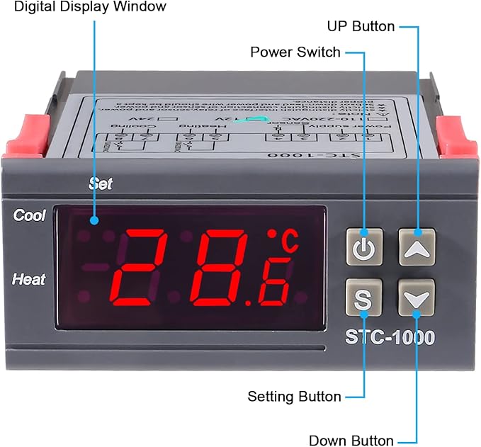 2pcs STC-1000 Digital Temperature Controller DC 12V 10A Digital LED Temperature Controller Thermostat Control Switch 2 Relay Output Cooling Heating and NTC Sensor Probe