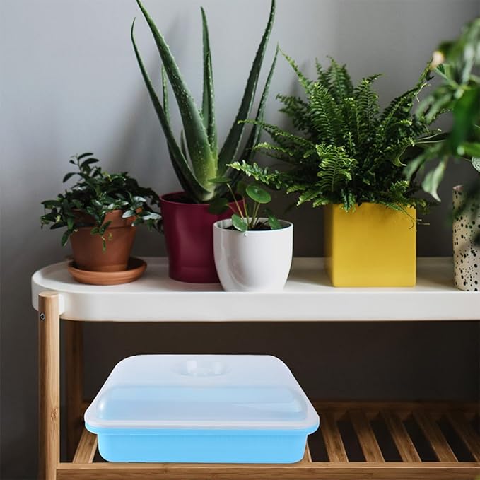 Vegetable Seedling Starter Trays with Lids, Cell Starter and Germination Trays Set for Indoor Gardening, Humidity Dome Covered Blue and Pink Nursery Pots for Plant Growth