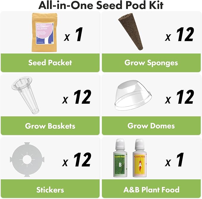 Lyko Fragrant Flower Seed Pod Kit for AeroGarden, iDoo, Ahopegarden, GARDENCUBE, 12 Pods with Sunflower, Petunia, Mexican Marigold, Cockscomb, French Marigold, Dahlia, Hydroponics Growing System Kits