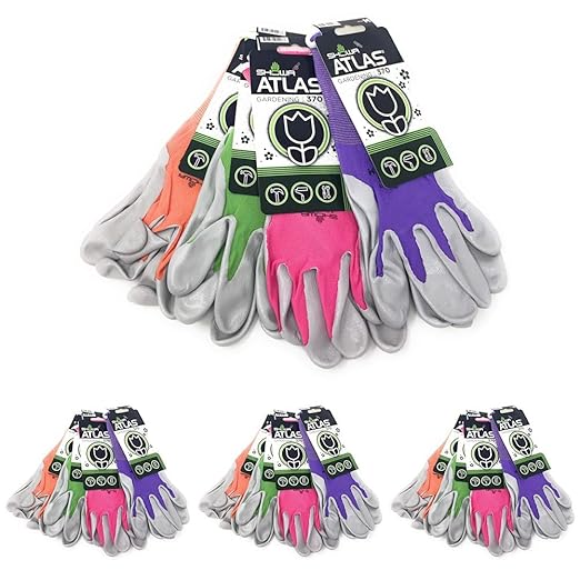 SHOWA Atlas 370 Nitrile Palm Coated General Purpose Work Glove with Nylon Liner, Purple, Medium (1 Pair) (Pack of 4)