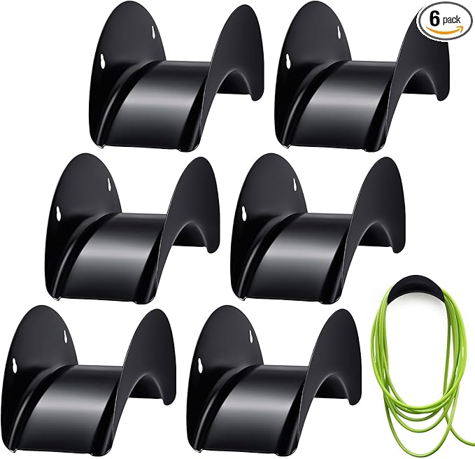 Thyle 6 Pcs Garden Hose Holder Heavy Duty Water Hose Holder Wall Mount Metal Rustproof Black Rack Storage Organizer Brackets for Outside Garden Yard Lawn