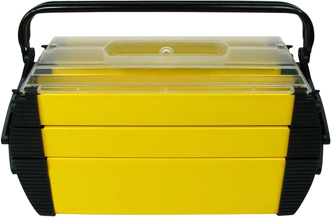 Portable Tool Box - Storage Compartments for Tools, Parts, Crafting Supplies or Tackle by Stalwart - Cantilever Toolbox, 18"L x 11.8"W x 8.25"H, Black/Yellow